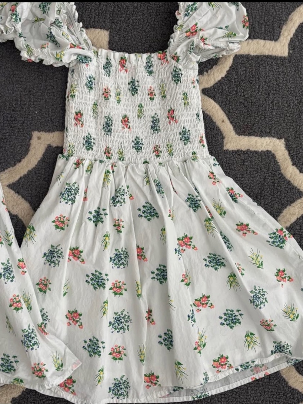 Janie and Jack White Floral Smocked Sundress with Pink and Green Prints